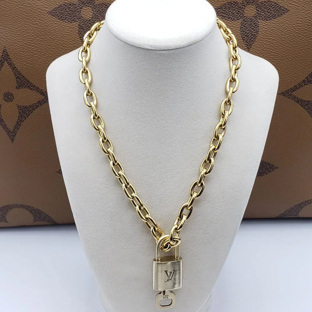 18K Gold-Plated Necklace with Authentic Louis Vuitton Padlock